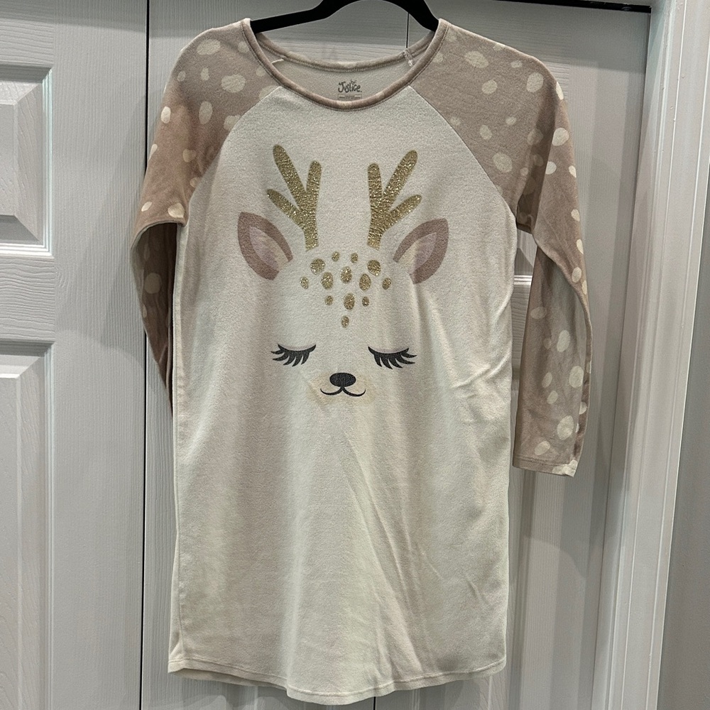 Justice Kids Long Sleeve Deer Nightgown - Cream and Brown